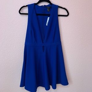 Forever 21 Blue Deep V Skater Mini Dress NWT